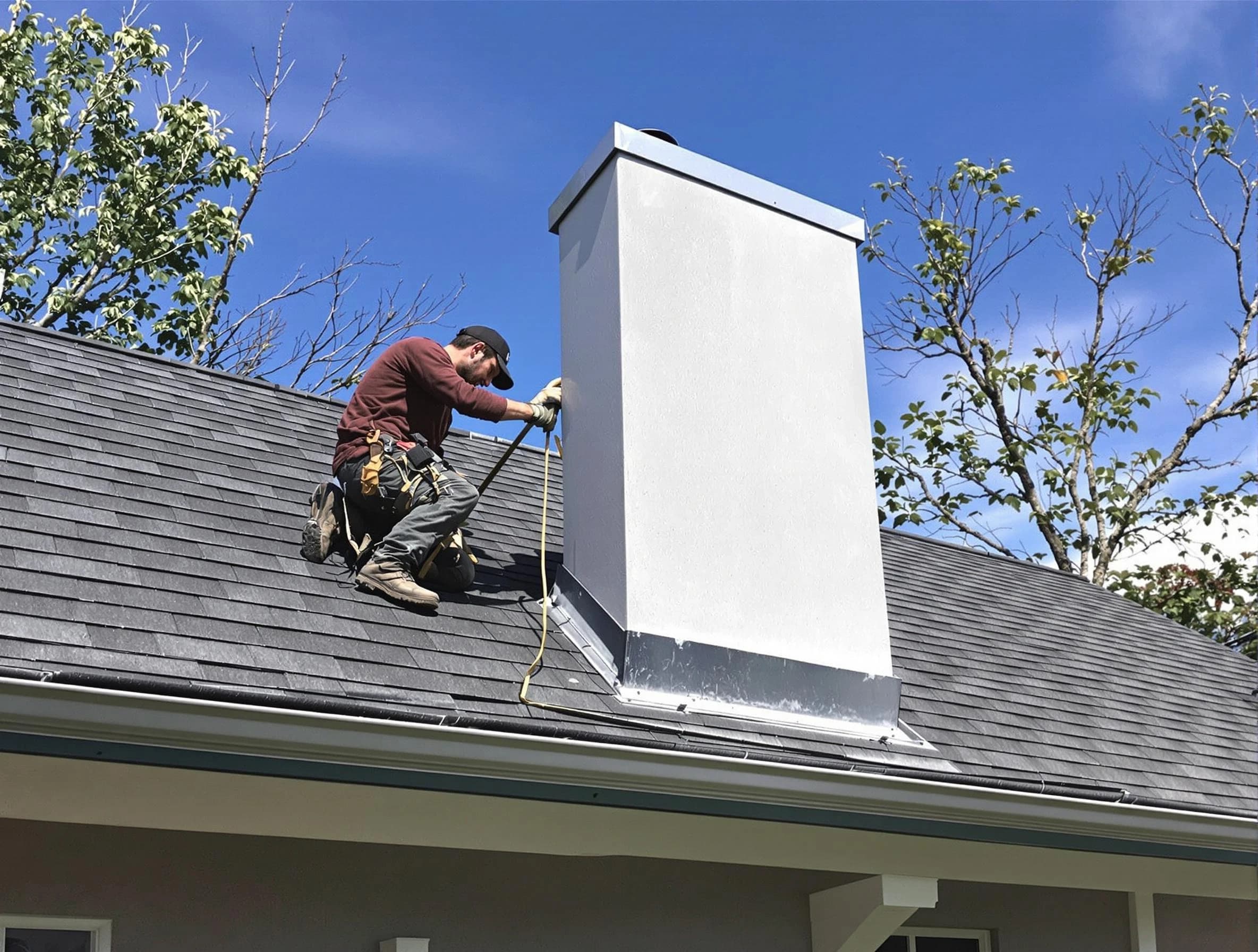 Mesa Chimney Sweep team member finishing chimney construction in Mesa, AZ