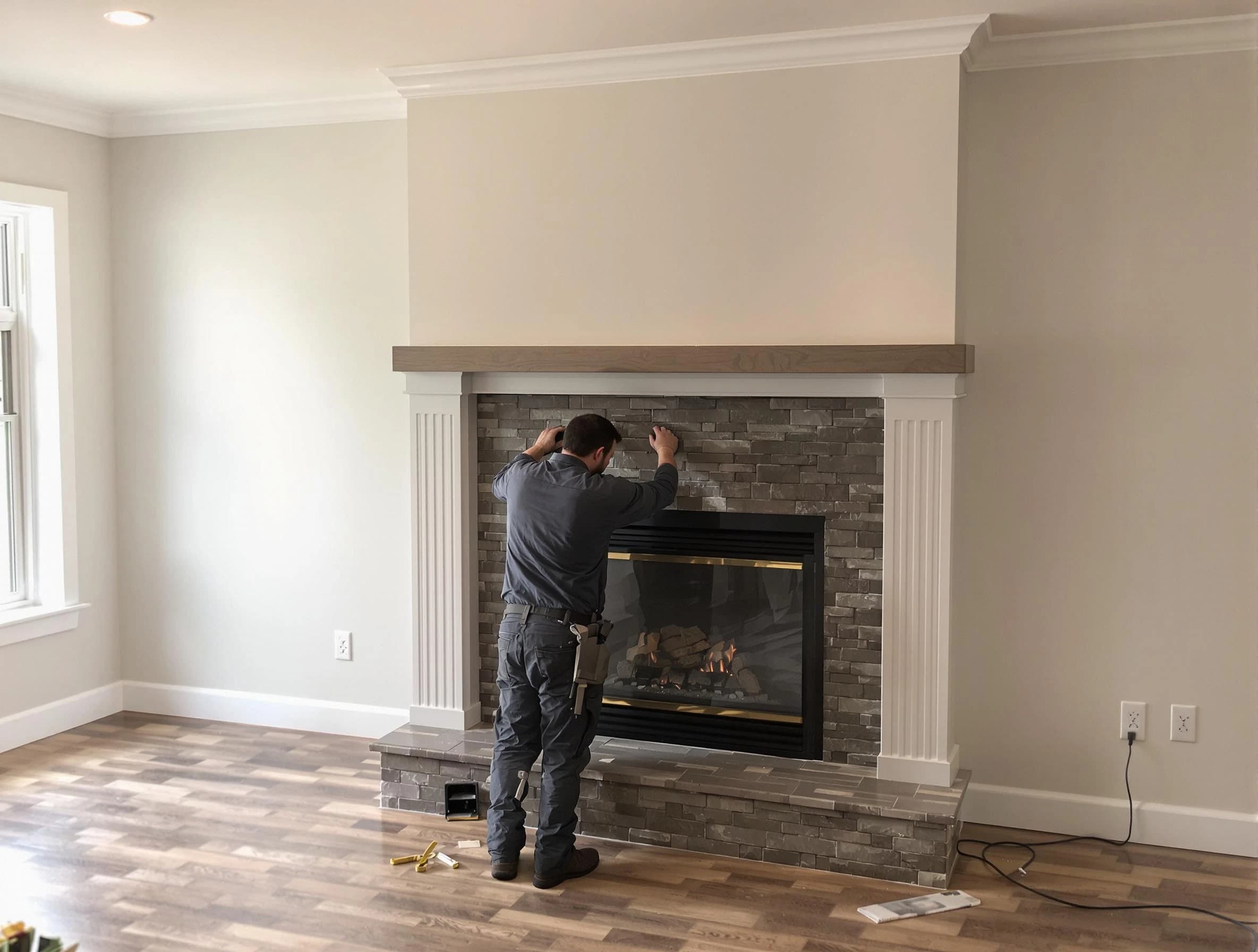 Mesa Chimney Sweep finishing a custom fireplace install in Mesa, AZ
