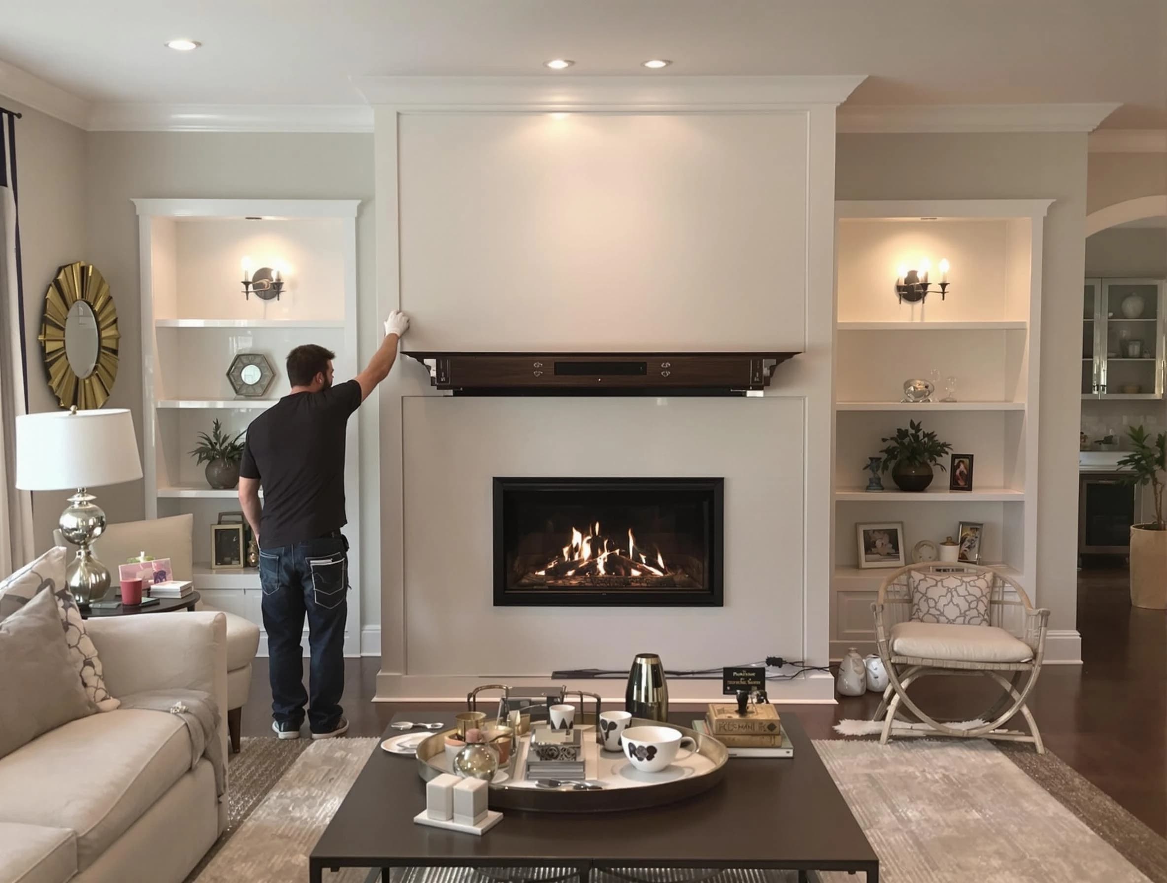 Mesa Chimney Sweep installing a new fireplace in Mesa, AZ
