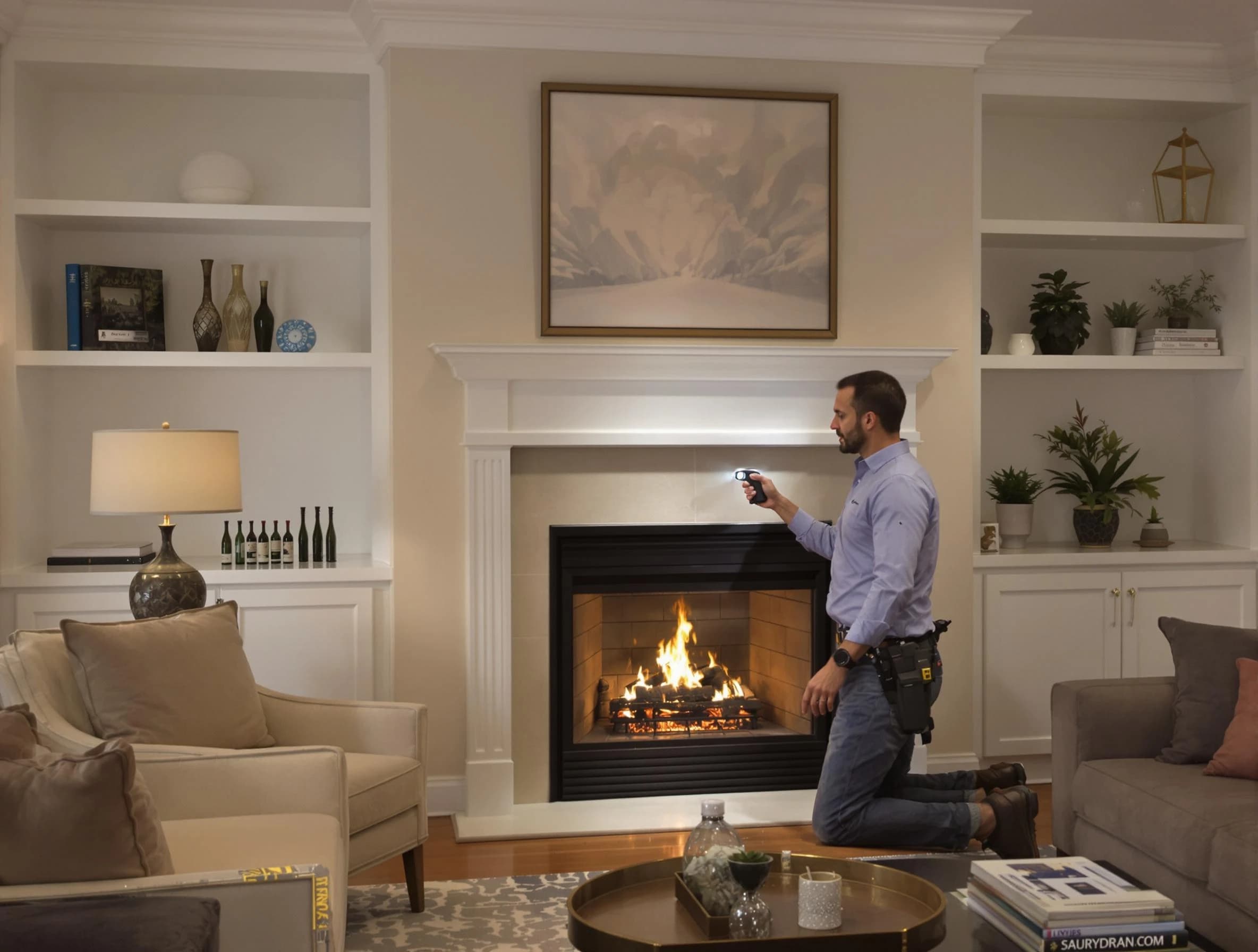 Mesa Chimney Sweep conducting a fireplace safety inspection in Mesa, AZ