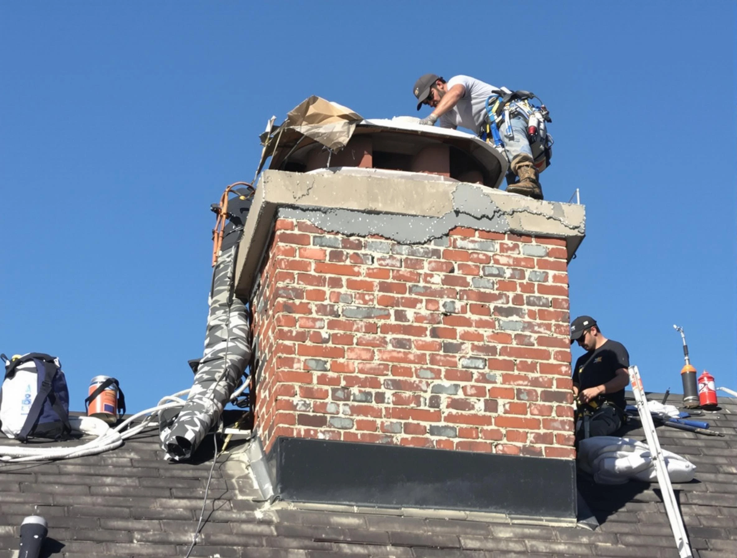 Mesa Chimney Sweep installing a custom chimney crown in Mesa, AZ
